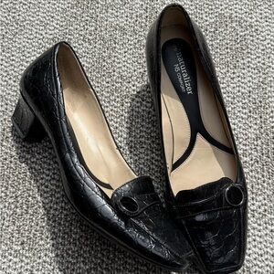 Naturalizer Black Croc-Embossed Block Heel Loafer Pumps